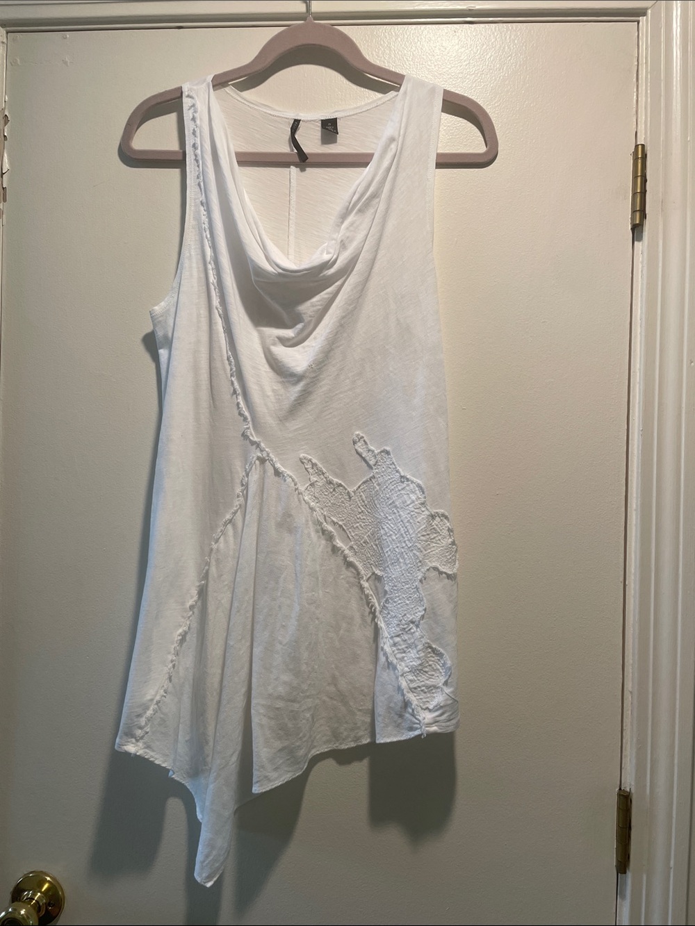 Issa & Co White Cotton Asymmetrical Draped Neck Tank Top